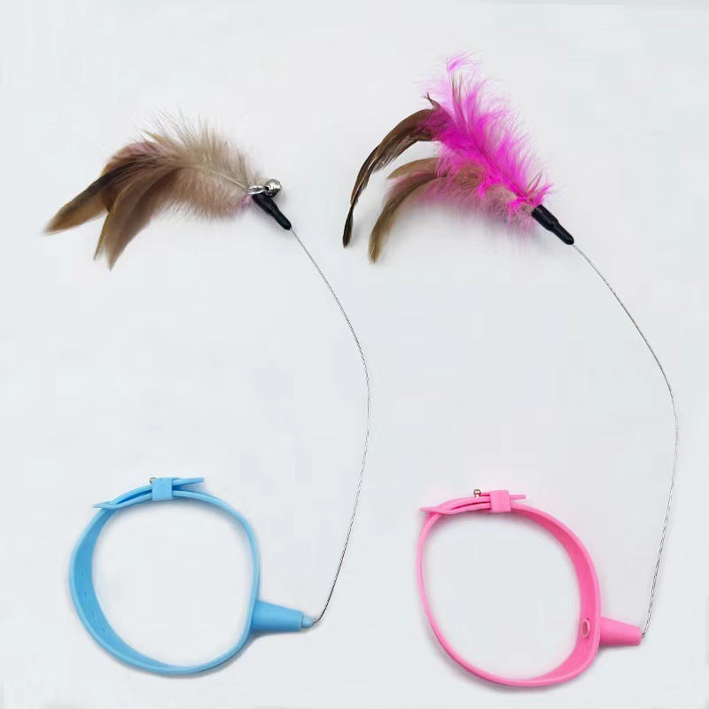 Cat Teasing Wand Adjustable Feather Collar Toys