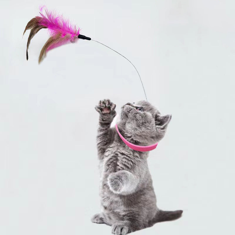 Cat Teasing Wand Adjustable Feather Collar Toys