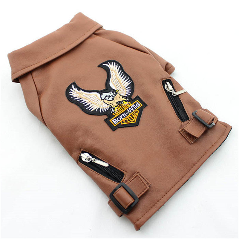 Pet Small Sticker Embroidered Eagle Leather Jacket